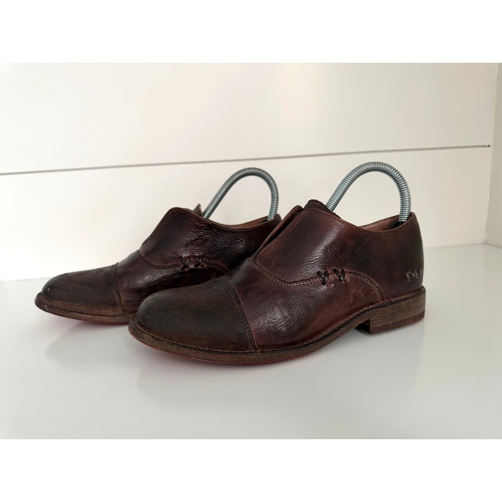 Bed Stu Cobbler Series Teak Brown Leather Cap Toe Slip On Oxfords Womens 7.5